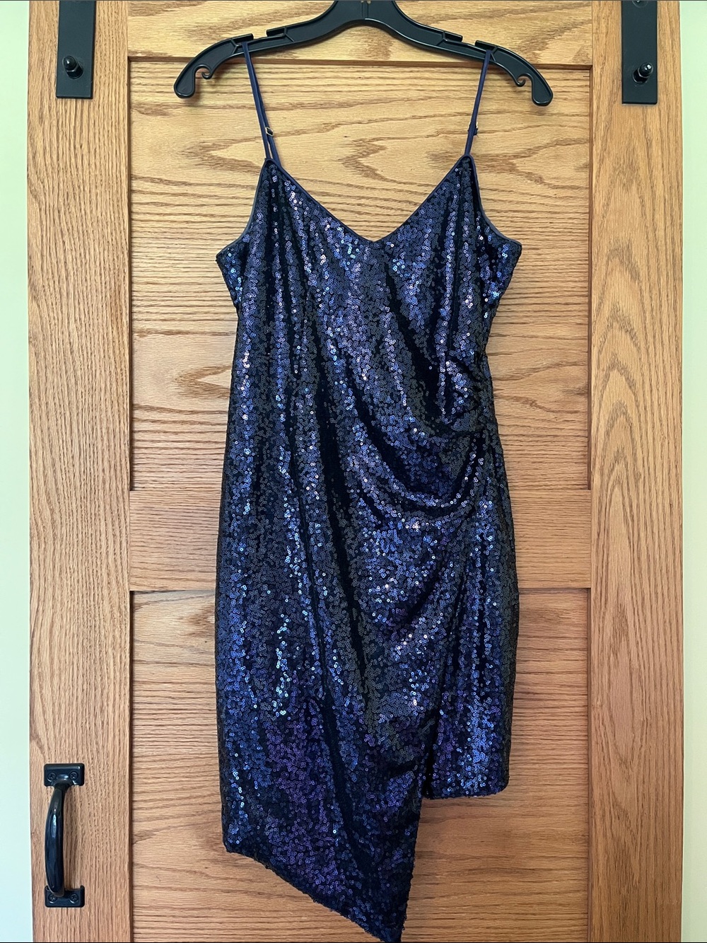Lulu's Midnight Navy Sequin Asymmetrical Slip Dress
